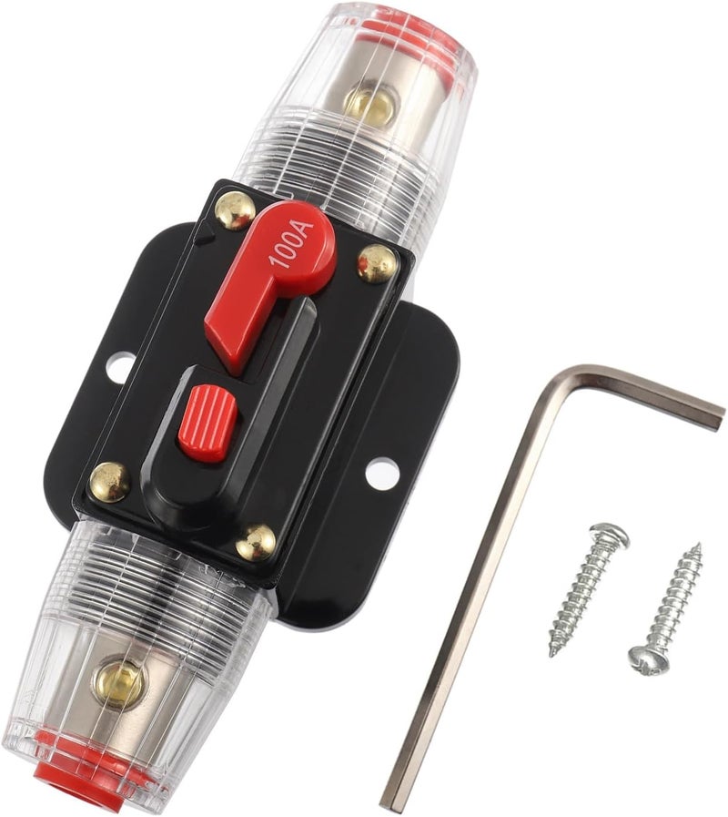 BOJACK 100A Audio Inline Circuit Breaker Reset Fuse Holder 12-24V DC Manual Reset Fuse Holder 3-15 AWG Overload Protection for Car Audio Sound Amplifier System RV Marine Boat Truck Solar Inverter - Image 1